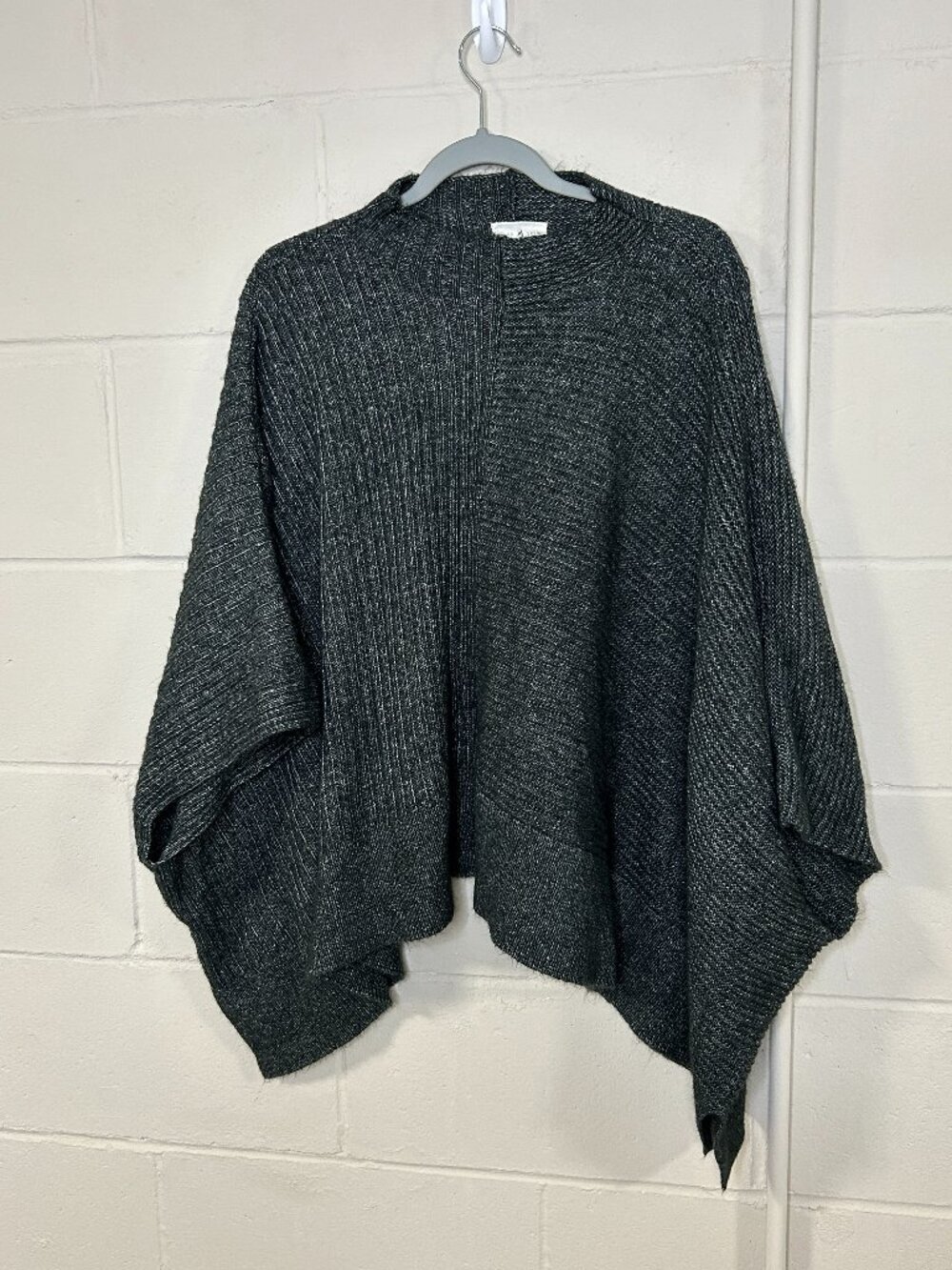 Lou Grey Sweater Womens Small Poncho Mock Neck Batwing Oversized Relaxed Casual